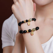 Buddha Stones Black Onyx Hetian Jade Bead Lucky Fortune Charm Bracelet Bracelet BS 11