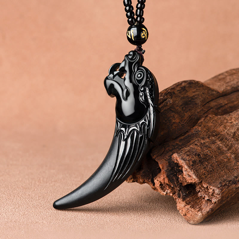 Buddha Stones Natural Black Jade Chinese Zodiac Dragon Tooth