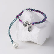 Buddha Stones 999 Sterling Silver Tibet Bodhidharma Lucky Fortune Fu Character Handmade Luck Braided Bracelet