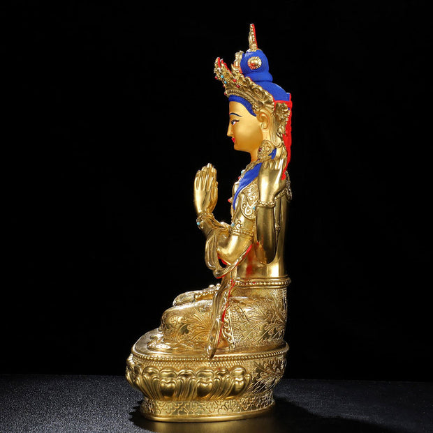 Buddha Stones Chenrezig Four-armed Avalokitesvara Protection Copper Gold Plated Statue Decoration Decorations BS 6