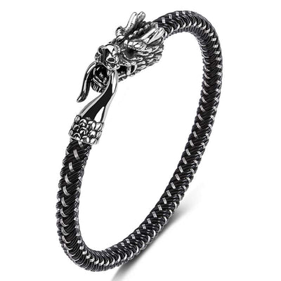 Buddha Stones Dragon Titanium Steel Protection Luck Bracelet Bracelet BS Black&White 165mm