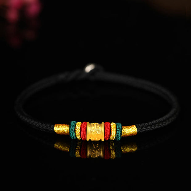 Buddha Stones 999 Gold Om Mani Padme Hum Luck String Couple Bracelet Bracelet BS Black Rope Round Knot Edition 19cm