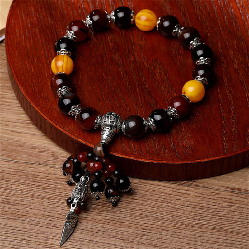 【髑髏(スカル)】縞黒檀、神代欅、飴色虎琥珀】２連ブレスレット 髑髏(スカル)】縞黒檀、神代欅、飴色虎琥珀】2連ブレスレット 京都