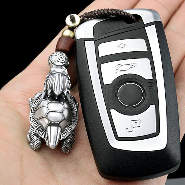Buddha Stones Dragon Turtle Copper Coin Wealth Key Chain