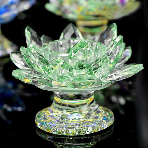 Buddha Stones Lotus Flower Crystal Candle Holder Home Office Offering Decoration Candle Holder BS Green
