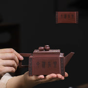Buddha Stones Yixing All Handmade Gomoku Playing Chess Purple Clay Kung Fu Square Teapot 280ml
