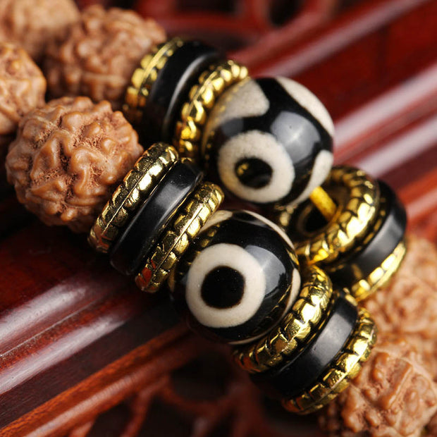 Buddha Stones 108 Mala Beads Rudraksha Bodhi Seed Dzi Bead Luck Wealth Bracelet Mala Bracelet BS 2