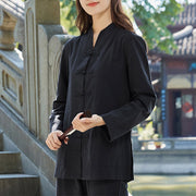 Buddha Stones Spiritual Zen Practice Yoga Meditation Prayer Uniform Cotton Linen Clothing Women's Set Clothes BS Black 6XL