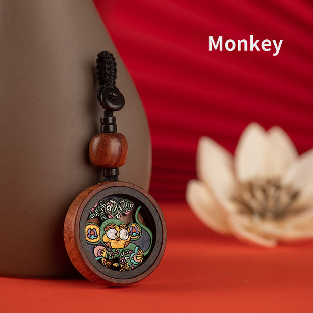 Buddha Stones Year Of The Dragon Hand Painted Chinese Zodiac Rosewood Carved Calm Key Chain Key Chain BS Monkey