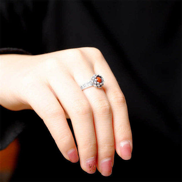 925 Sterling Silver Lotus Red Agate Confidence Blessing Ring (Extra 30% Off | USE CODE: FS30) Ring BS 4