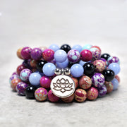 Buddha Stones Natural Purple Miano Real Stone Lotus Mala Mala Bracelet BS 1