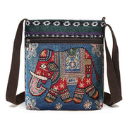Buddha Stones Elephant Butterfly Embroidered Canvas Tote Bag Shoulder Bag Crossbody Bag Bag BS Blue Elephant