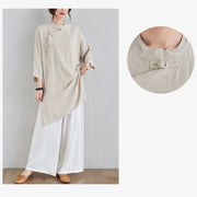 Buddha Stones 2Pcs Plain Design Zen Tai Chi Meditation Clothing Cotton Linen Top Pants Women's Set Clothes BS 6