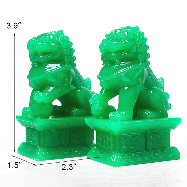 Buddha Stones Wealth Prosperity Pair of Fu Foo Dogs Guardian Lion Statues Home Decoration Decorations BS 4
