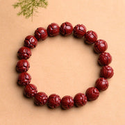 Buddha Stones Natural Cinnabar Om Mani Padme Hum Fret Pattern Lotus Blessing Bracelet Bracelet BS 9