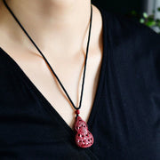 Buddha Stones Laughing Buddha Yin Yang Chinese Zodiac Gourd Natural Cinnabar Blessing Necklace Pendant Necklaces & Pendants BS 27