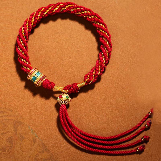 Buddha Stones Tibetan Handmade Luck Thangka Prayer Wheel Charm Weave String Bracelet Bracelet BS 3
