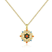 Buddha Stones 925 Sterling Silver Lotus Flower Colorful Zircon New Beginning Necklace Pendant Necklaces & Pendants BS 2
