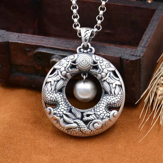 Buddha Stones Double Dragon Playing Bead Copper Protection Necklace Pendant Necklaces & Pendants BS 3