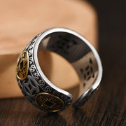 Buddha Stones Five-Emperor Coins Balance Adjustable Ring Rings BS 3