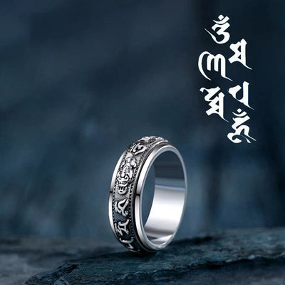 Buddha Stones Tibetan Om Mani Padme Hum PiXiu Engraved Wealth Luck Rotatable Ring