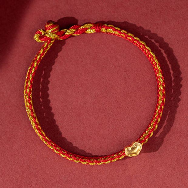 Buddha Stones 999 Gold Lock of Good Wishes Tibet Handmade Eight Thread Knot Protection Double Layer Bracelet