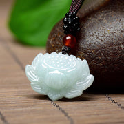 Buddha Stones Lotus Pattern Jade Luck Abundance Necklace Pendant Necklaces & Pendants BS 4