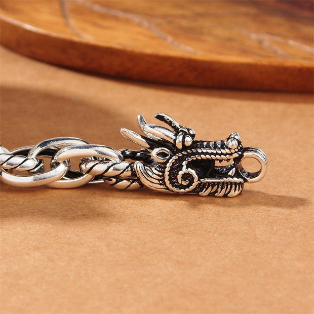 Buddha Stones 925 Sterling Silver Dragon Luck Protection Bracelet