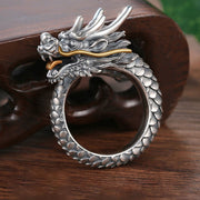 Buddha Stones 925 Sterling Silver Vintage Dragon Design Protection Strength Adjustable Ring Ring BS 10