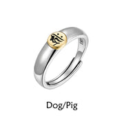 Buddha Stones Tibetan Om Mani Padme Hum Carved Chinese Zodiac Natal Buddha Peace Ring Ring BS Dog/Pig