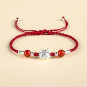 Buddha Stones 999 Sterling Silver Year of the Dragon Fu Character Dumpling Red Agate Luck Handcrafted Bracelet (Extra 30% Off | USE CODE: FS30) Bracelet BS Red Agate Dark Red Rope Bracelet(Wrist Circumference 14-19cm)