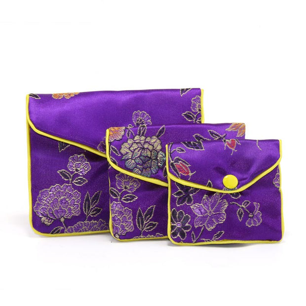 Buddha Stones Jewelry Silk Purse Pouch Gift Bags Decoration Decorations BS Purple 10*12cm