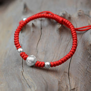 Buddha Stones 999 Sterling Silver Om Mani Padme Hum Copper Coin Luck Strength String Couple Bracelet Bracelet BS Silver Om Mani Padme Hum Red Rope(Bracelet Size 15.5-24cm)