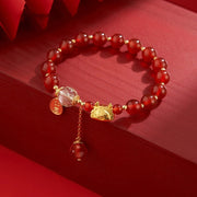 Buddha Stones Year of the Dragon Dumpling Natural Red Agate Garnet Hetian Jade Fu Character Luck Success Bracelet Bracelet BS Red Agate(Wrist Circumference 14-16cm)
