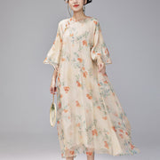 Buddha Stones 100% Mulberry Silk 6 Momme Dress Vintage Loose Lychee Fruit Tree Patttern Qipao Dress Women's Cheongsam Dress