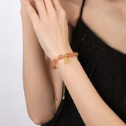 Buddha Stones 14K Gold Plated Natural Strawberry Quartz Fu Character Positive Charm Bracelet Bracelet BS 5