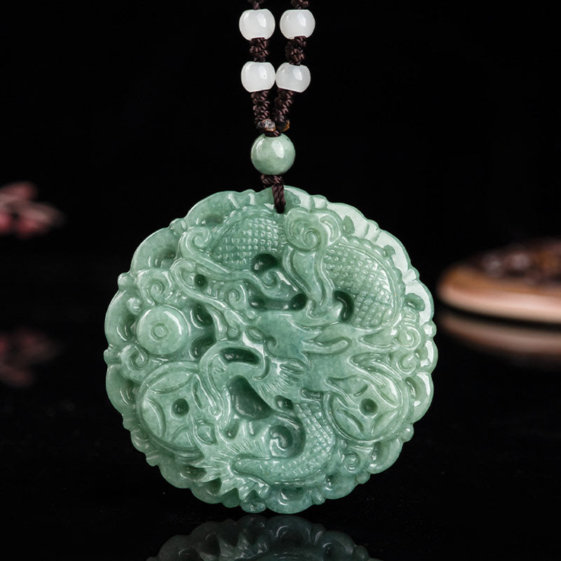 Buddha Stones Chinese Zodiac Dragon Jade Fortune Necklace String Penda ...