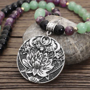 Buddha Stones 108 Mala Beads Amethyst Green Aventurine Lotus Meditation Bracelet Mala Bracelet BS 8