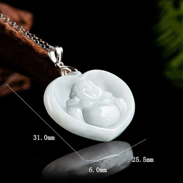 Buddha Stones 925 Sterling Silver Laughing Buddha White Jade Luck Blessing Necklace Pendant Necklaces & Pendants BS 8