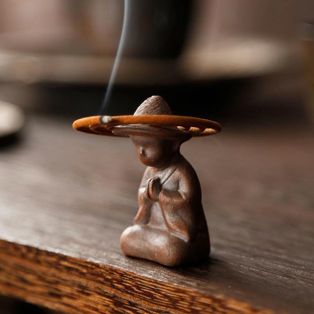 Buddha Stones Small Person Meditation Ceramic Spiritual Healing Incense Burner Incense Burner BS 6