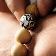 Buddha Stones Tibet Peach Wood Lotus Cinnabar Bagua Yin Yang Luck Wealth Bracelet Bracelet BS 3
