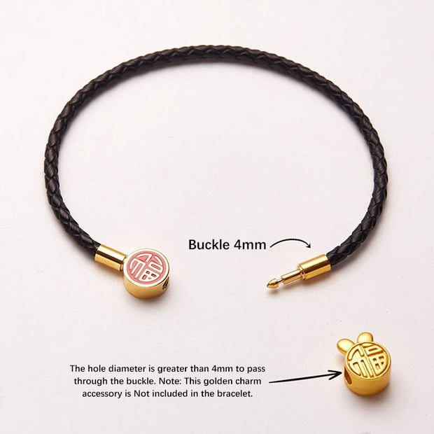 Buddha Stones Fu Character Blessing Fortune Leather Buckle Bracelet Bracelet BS 5