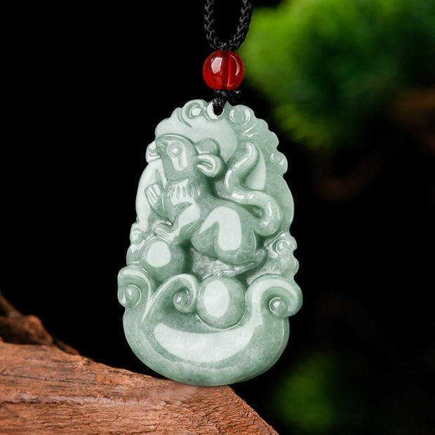 Buddha Stones Natural Green Jade 12 Chinese Zodiac Luck Prosperity Necklace Pendant