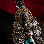 Buddha Stones Tibetan Nine-Eye Dzi Bead Turquoise Buddha Wealth Rotation Necklace Necklaces & Pendants BS 7