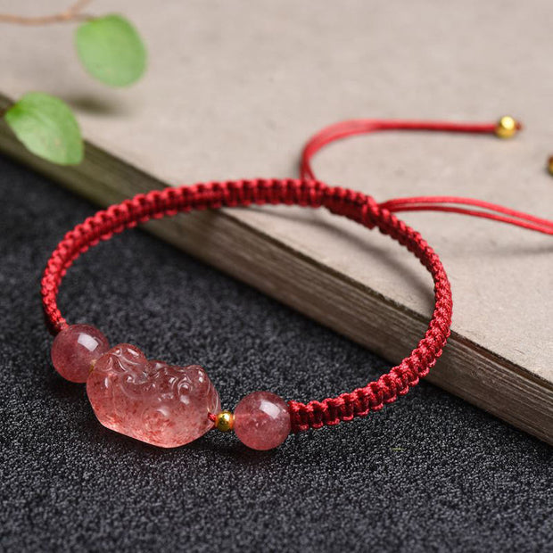 Buddha Stones Natural Strawberry Quartz PiXiu Lucky Red String Bracelet Bracelet BS 4