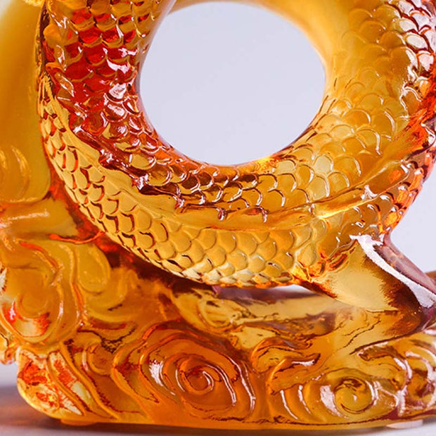 Buddha Stones Year of the Dragon Handmade Chinese Zodiac Yellow Dragon Liuli Crystal Art Piece Protection Home Office Decoration Decorations BS 8