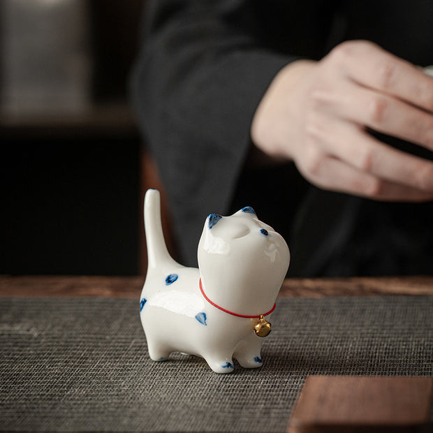 Buddha Stones Mini Lucky White Cat Kitten Tea Pet Ceramic Home Desk Figurine Decoration Decorations BS 1