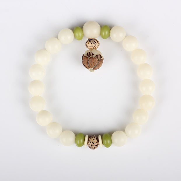 Buddha Stones Natural White Bodhi Seed Luck Bracelet Bracelet BS 4