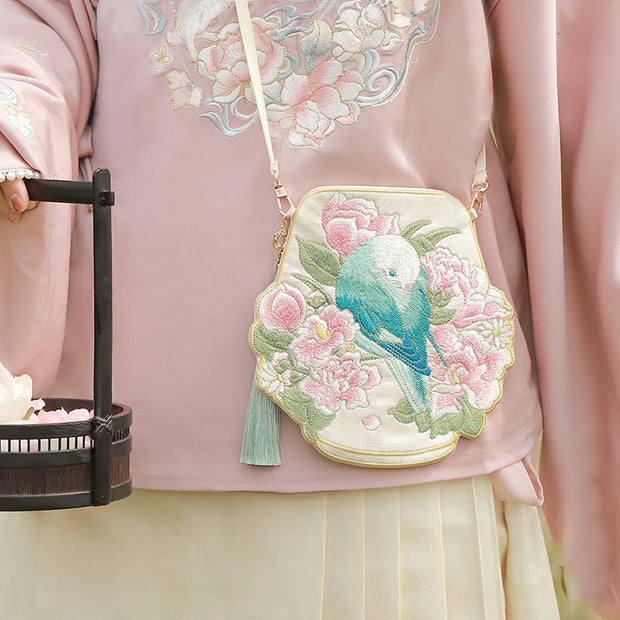 Buddha Stones Luck Embroidery Lotus Koi Fish Rabbit Flower Hanfu Bag Crossbody Bag Shoulder Bag