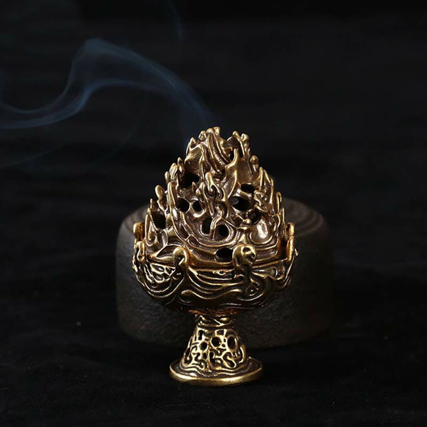 Buddha Stones Tibetan Mini Mountain Pattern Meditation Copper Alloy Incense Burner Incense Burner BS 7
